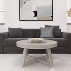 36 Zoll runder Couchtisch aus Massivholz im Bauernhaus-Stil für das Wohnzimmer, klassische Naturholz-Oberfläche