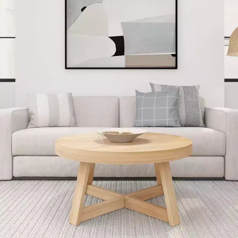 36 Zoll runder Couchtisch aus Massivholz im Bauernhaus-Stil für das Wohnzimmer, klassische Naturholz-Oberfläche