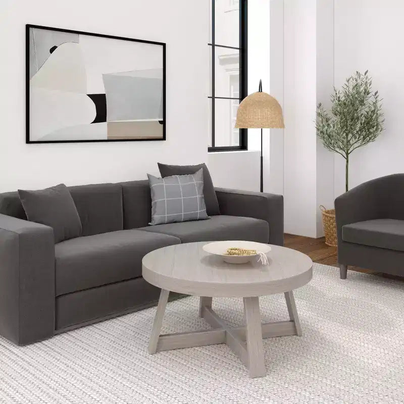 36 Zoll runder Couchtisch aus Massivholz im Bauernhaus-Stil für das Wohnzimmer, klassische Naturholz-Oberfläche