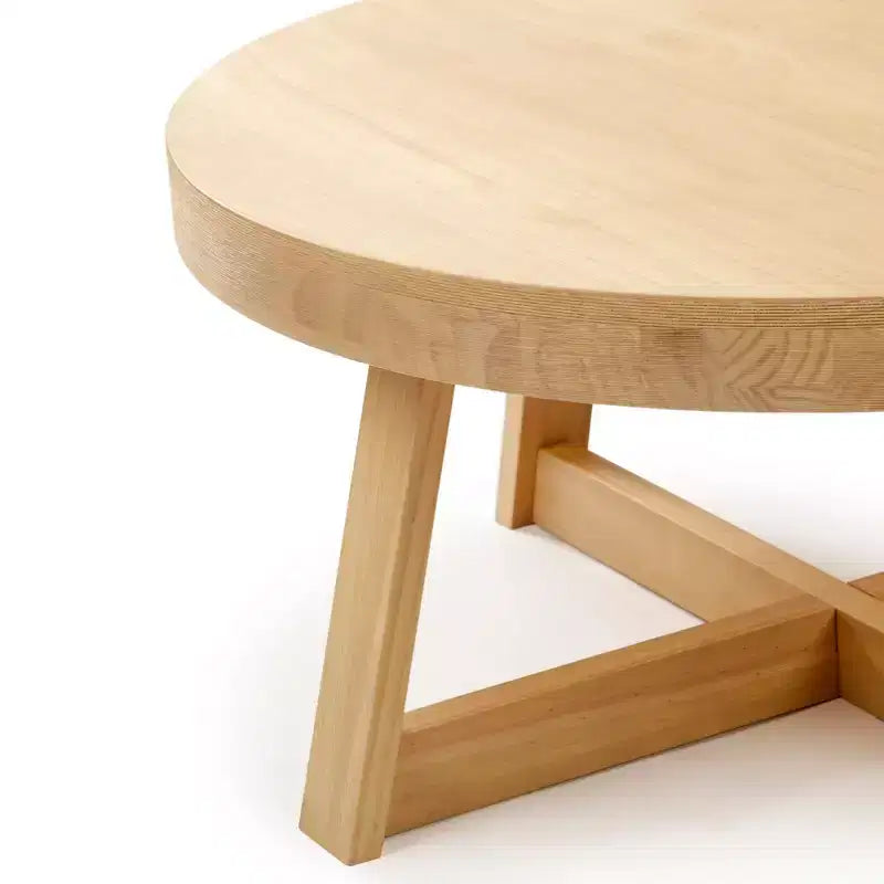36 Zoll runder Couchtisch aus Massivholz im Bauernhaus-Stil für das Wohnzimmer, klassische Naturholz-Oberfläche