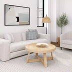 36 Zoll runder Couchtisch aus Massivholz im Bauernhaus-Stil für das Wohnzimmer, klassische Naturholz-Oberfläche