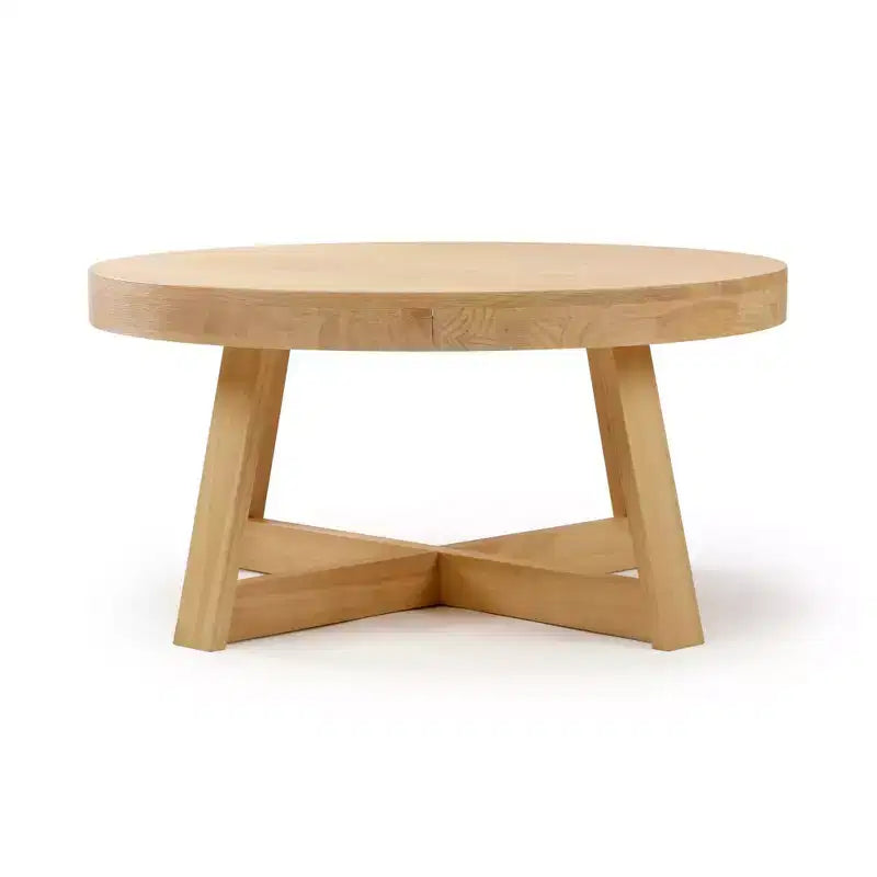 36 Zoll runder Couchtisch aus Massivholz im Bauernhaus-Stil für das Wohnzimmer, klassische Naturholz-Oberfläche