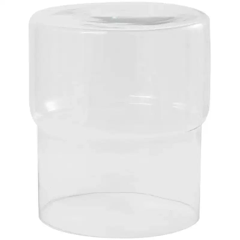 Moderner Beistelltisch aus Glas, klare Tischplatte aus gehärtetem Glas, schlankes Metallgestell, Wohnzimmer