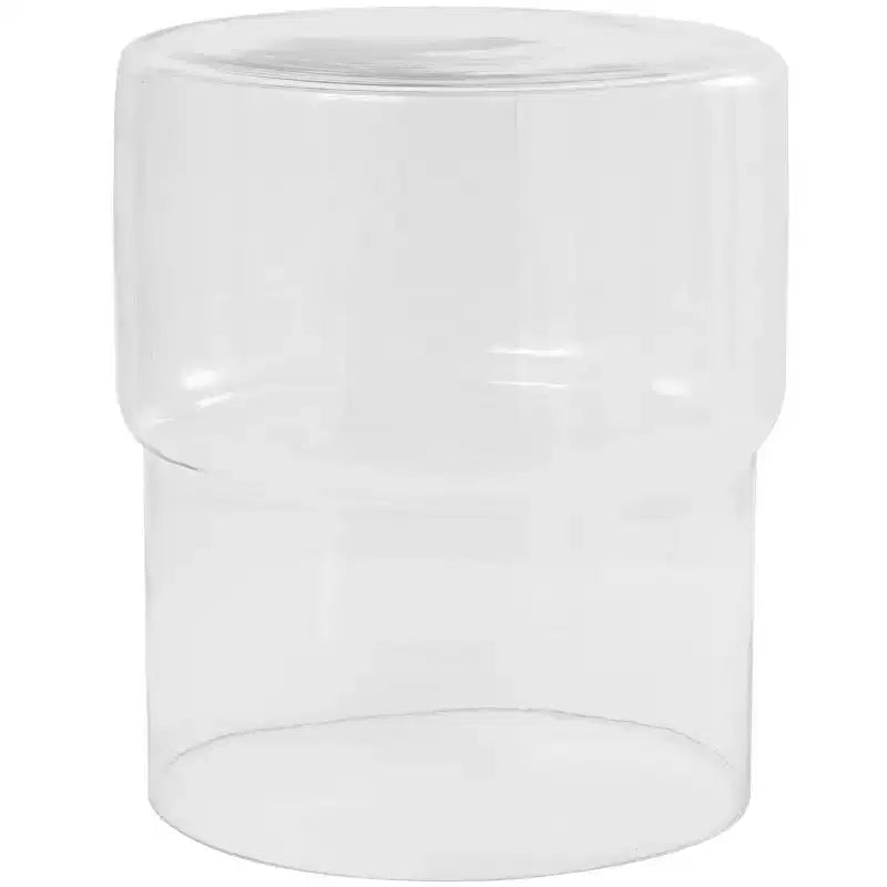 Moderner Beistelltisch aus Glas, klare Tischplatte aus gehärtetem Glas, schlankes Metallgestell, Wohnzimmer