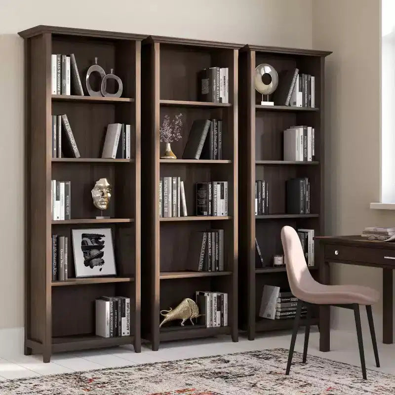 218 cm hohes 5-Regal-Bücherregal, klassischer Holzstil, Stauraum für Wohnzimmer und Heimbüro