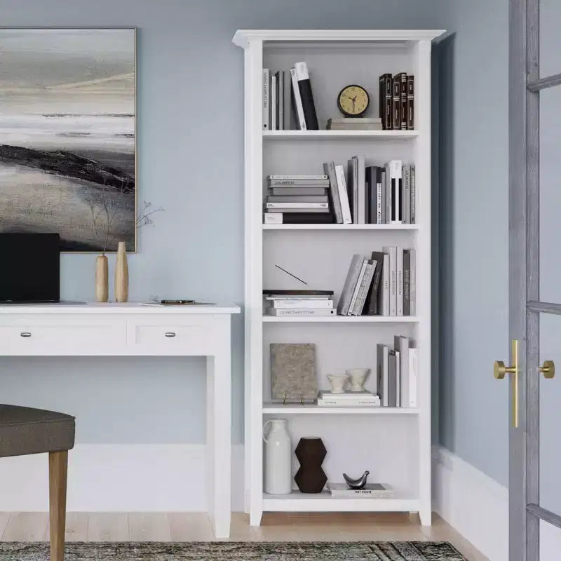218 cm hohes 5-Regal-Bücherregal, klassischer Holzstil, Stauraum für Wohnzimmer und Heimbüro