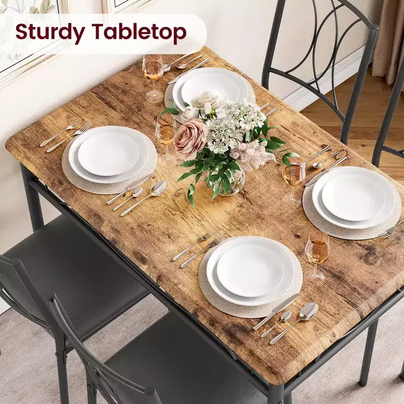 5-teiliges Retro-Esstischset mit 4 gepolsterten Stühlen, MDF-Platte & Metallgestell, für 4 Personen